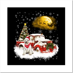 Red Truck Xmas Tree White Miniature Schnauzer Christmas Posters and Art